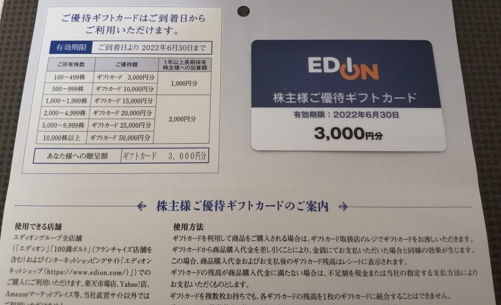 エディオン 株主優待券 25000円分